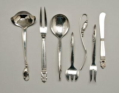 Appraisal: Six pieces Danish silver flatware four pieces with blossom style