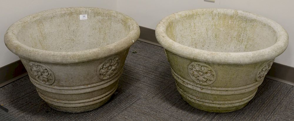 Appraisal: Pair of cement planters with leaf roset decor ht in