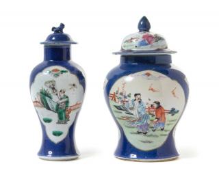 Appraisal: Two Powder Blue and Famille Rose Porcelain Covered Jars Two