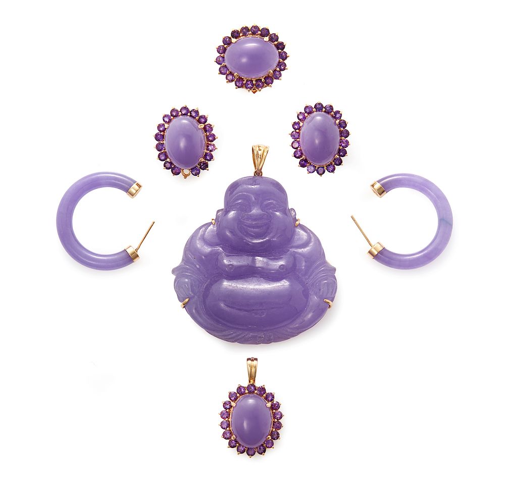 Appraisal: Lavender Jade Amethyst and k Gold Jewelry Suite Assorted dyed