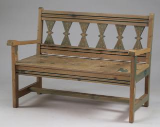 Appraisal: Southwest inspired painted garden bench l Contemporary Southwest inspired paint-decorated