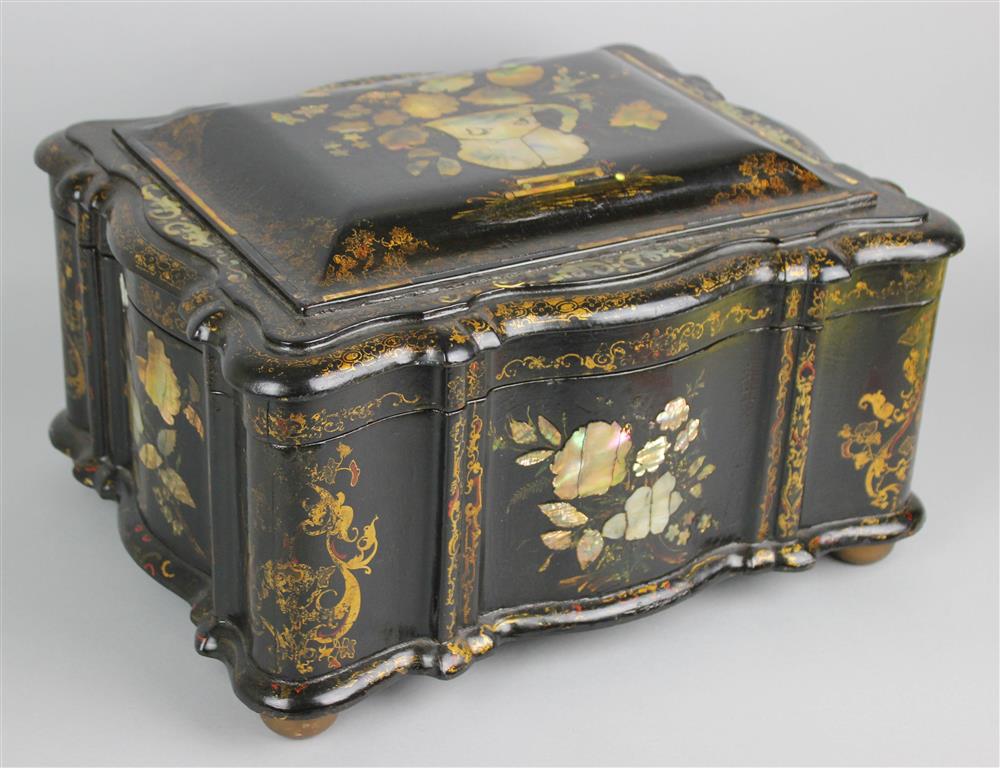 Appraisal: VICTORIAN PAPIER MACHE COFFER mid- th Century the hinged cover