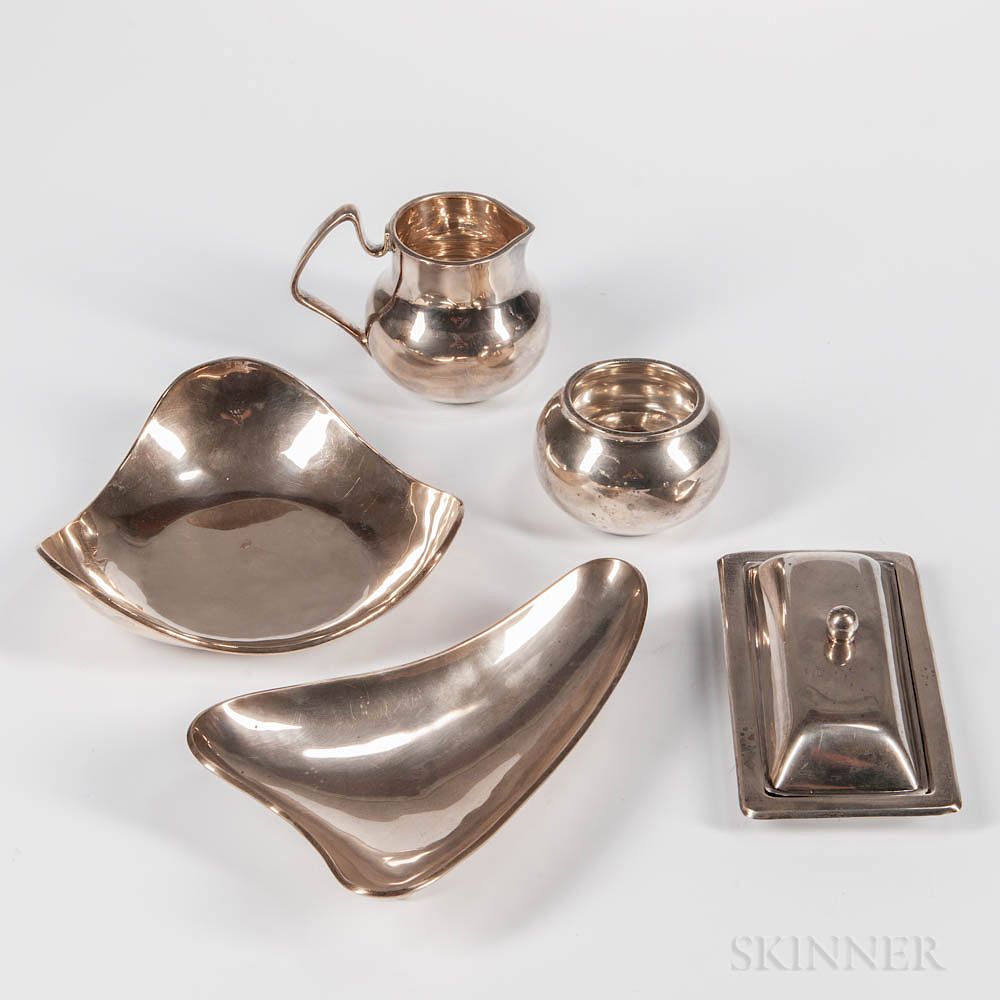 Appraisal: Five Pieces of Mexican Sterling Silver Tableware Five Pieces of