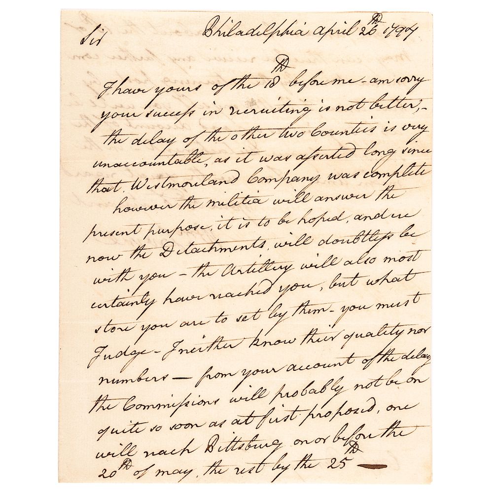 Appraisal: General WILLIAM IRVINE April WHISKEY REBELLION Related Letter Autographs Whiskey