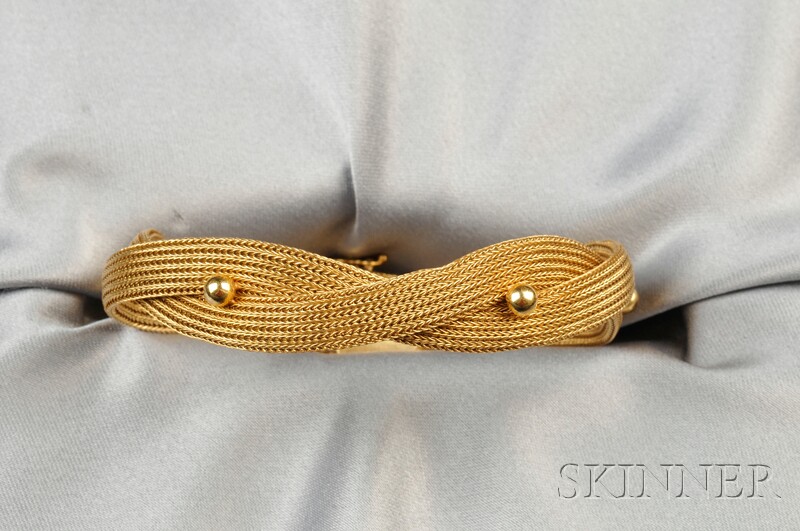 Appraisal: kt Gold Bracelet composed of two strands of woven mesh