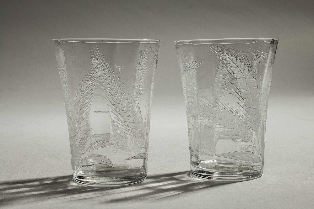 Appraisal: Two Locke Art Glass Whiskey Glasses in Wheat Pattern Two