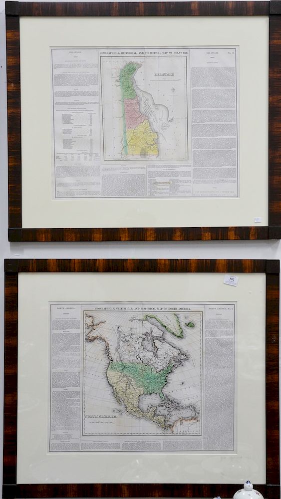 Appraisal: Fourteen framed pieces to include group of six maps to