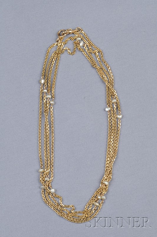 Appraisal: kt Gold and Freshwater Pearl Watch Chain composed of rectangular