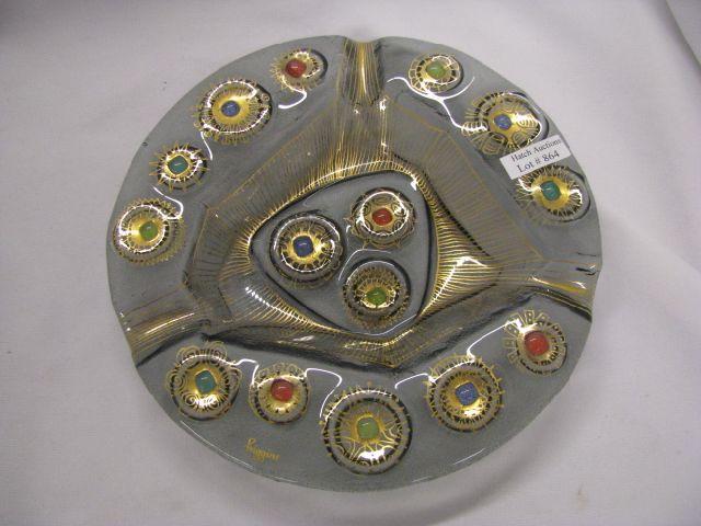 Appraisal: Higgins Art Glass Dish jeweled Art Moderne