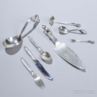 Appraisal: Eight Pieces of Georg Jensen Sterling Silver Flatware Denmark mid-