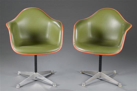 Appraisal: Pair of Herman Miller swivel armchairs Mid th century Green