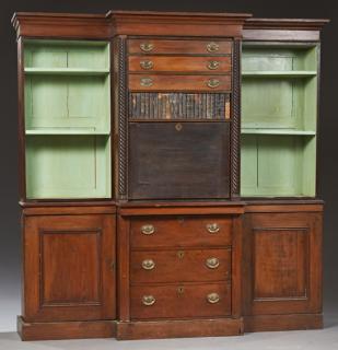 Appraisal: English Carved Mahogany Breakfront Secretary Bookc English Carved Mahogany Breakfront