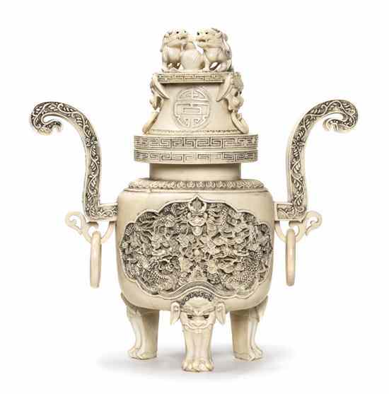 Appraisal: A Chinese Carved Ivory Censer the lidded vessel having fu