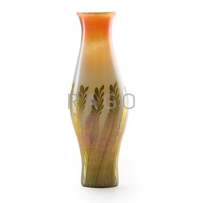 Appraisal: TIFFANY STUDIOS Tall Favrile glass vase with gold sprigs on