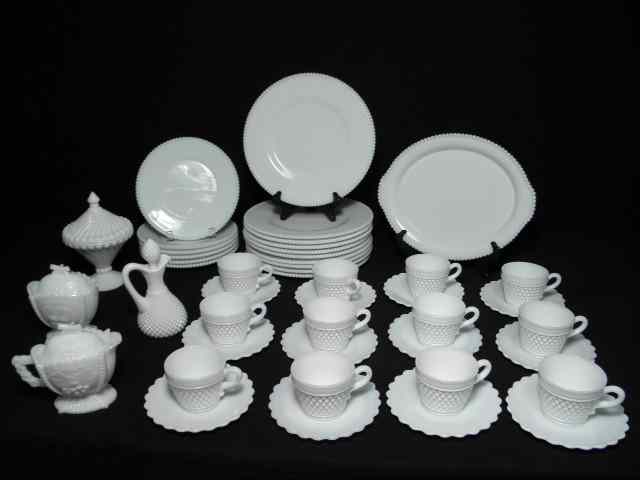 Appraisal: Lot of assorted beaded and hobnail milk glass Includes a