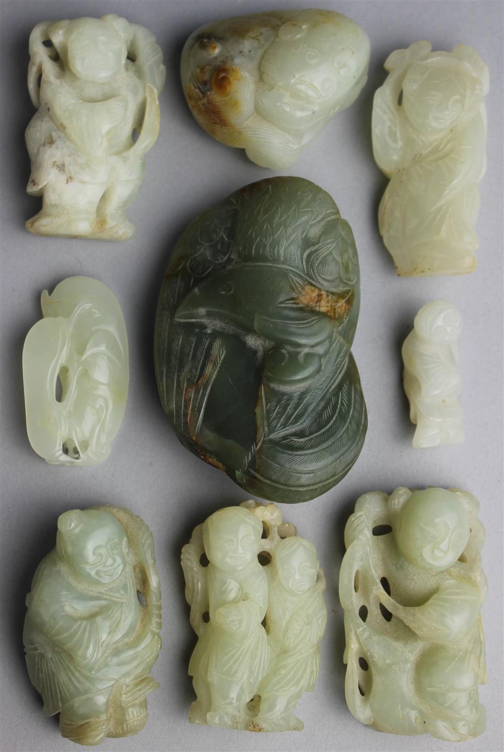 Appraisal: COLLECTION OF NINE CHINESE JADE CARVINGS VARIOUS DATES including a