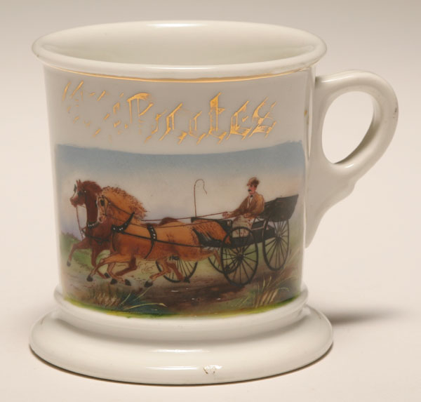 Appraisal: Occupational shaving mug Horse Drawn Surrey Gilt trim Limoges Koken