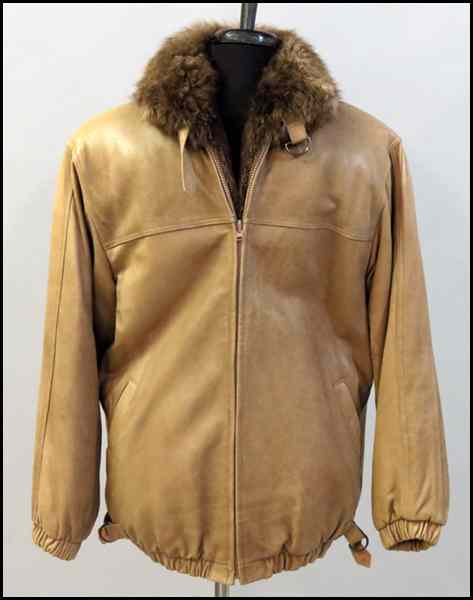 Appraisal: MEN'S LEATHER ZIP JACKET Lined in beaver fur Size medium