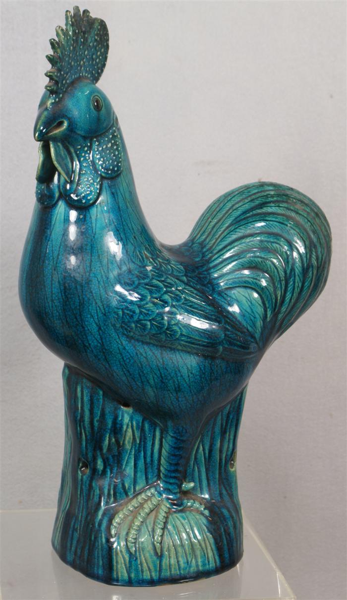 Appraisal: Chinese porcelain rooster with turquoise vase chips and restoration to