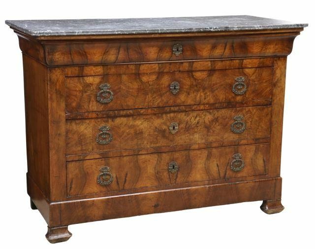 Appraisal: French Charles X period marble-top burlwood commode first half th