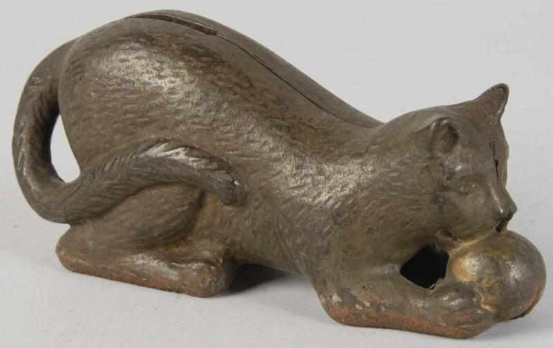 Appraisal: Cast Iron Cat with Ball Still Bank Description Circa to