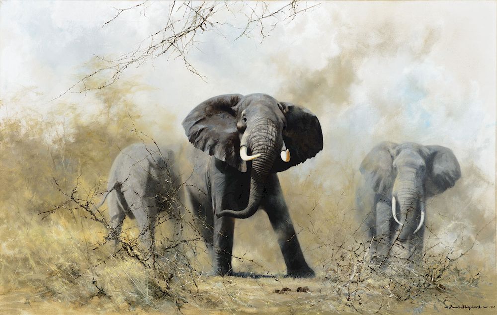 Appraisal: David Shepherd - Angry Elephants Exclusive on Bidsquare David Shepherd