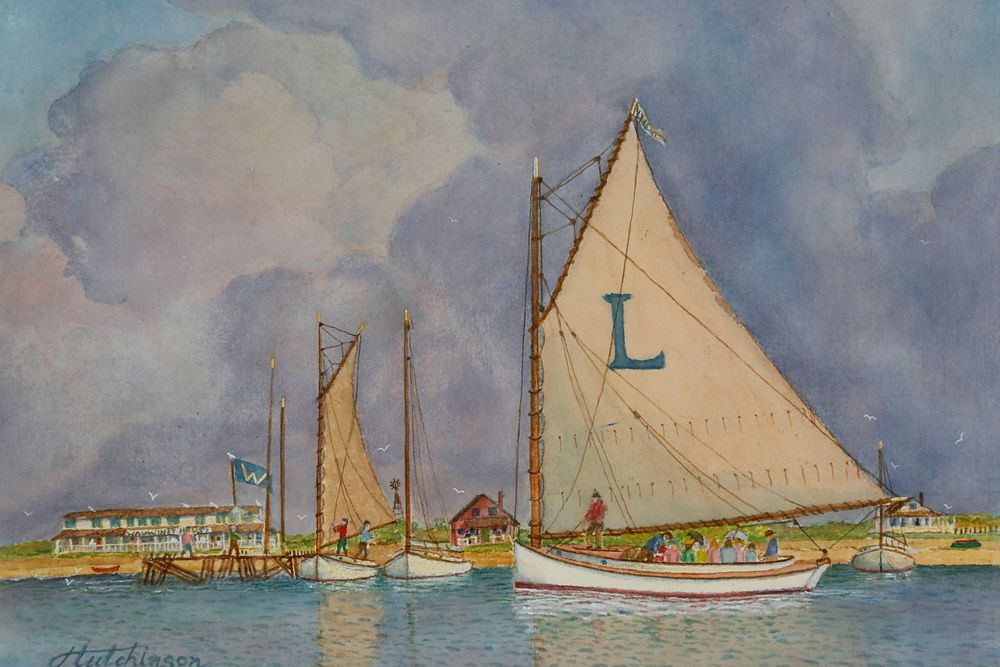 Appraisal: John Hutchinson Watercolor The Lillian Arrives at the Wauwinet House