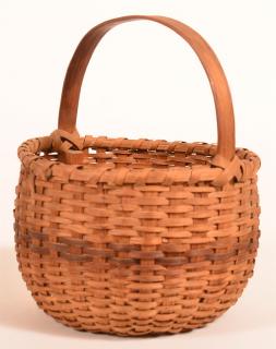 Appraisal: th Early th Century Woven Splint Work Basket Carved bentwood