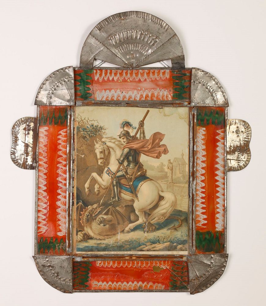 Appraisal: Tin Frame with Devotional Print ca - Attributed to Isleta