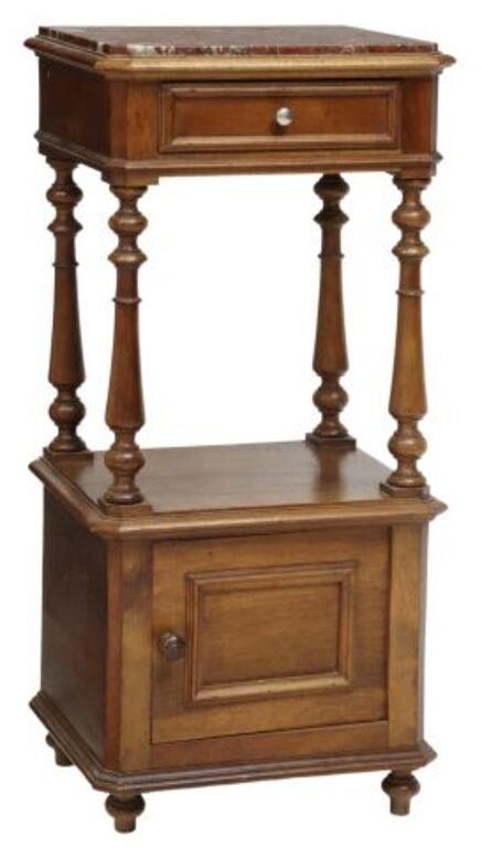 Appraisal: French walnut nightstand late th c having shaped inset marble