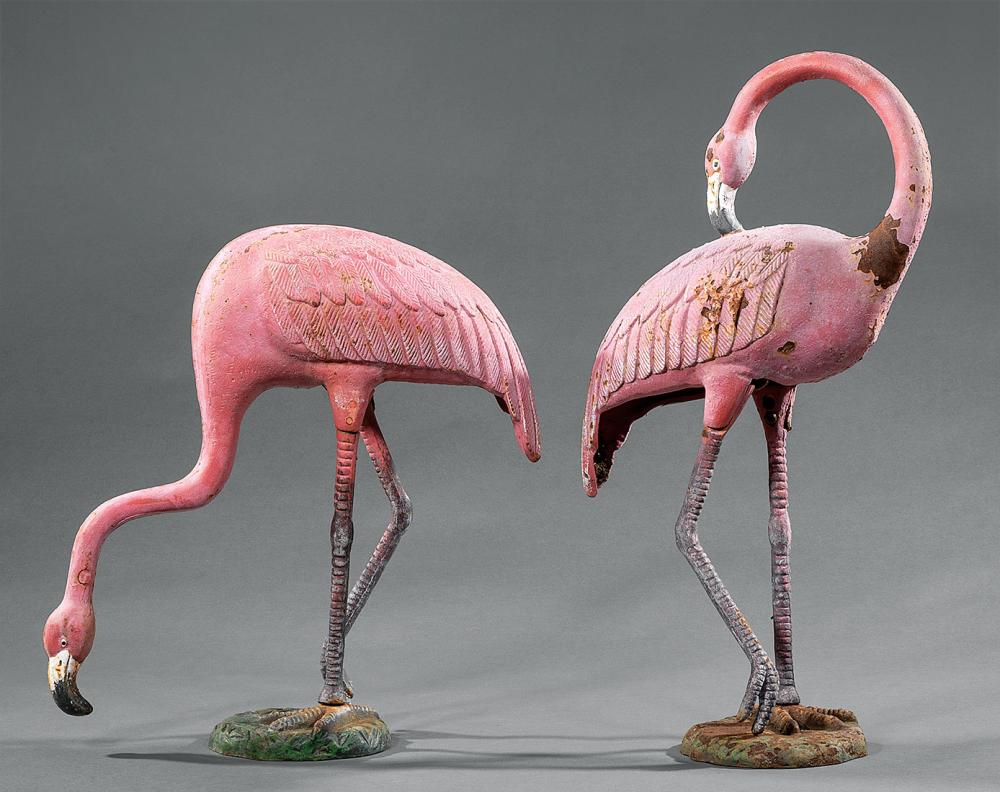 Appraisal: Pair of Vintage Cast Iron Flamingos taller h in