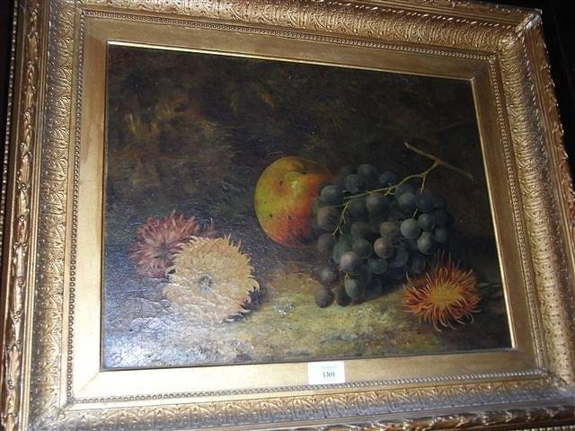 Appraisal: E BLOCKSIDGE BRITISH TH CENTURY Still life of grapes and