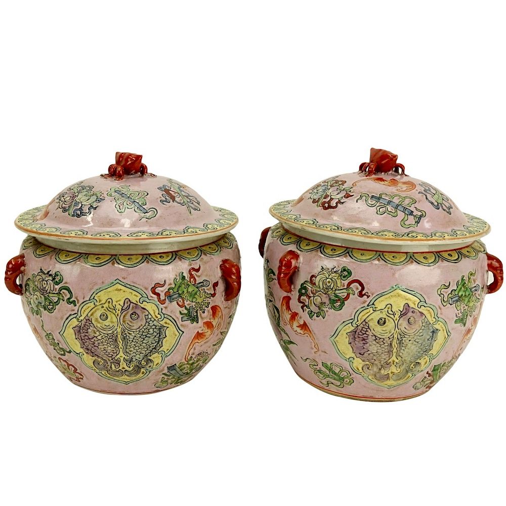 Appraisal: Pair of Chinese Pink Ground Porcelain Jars Pair of th