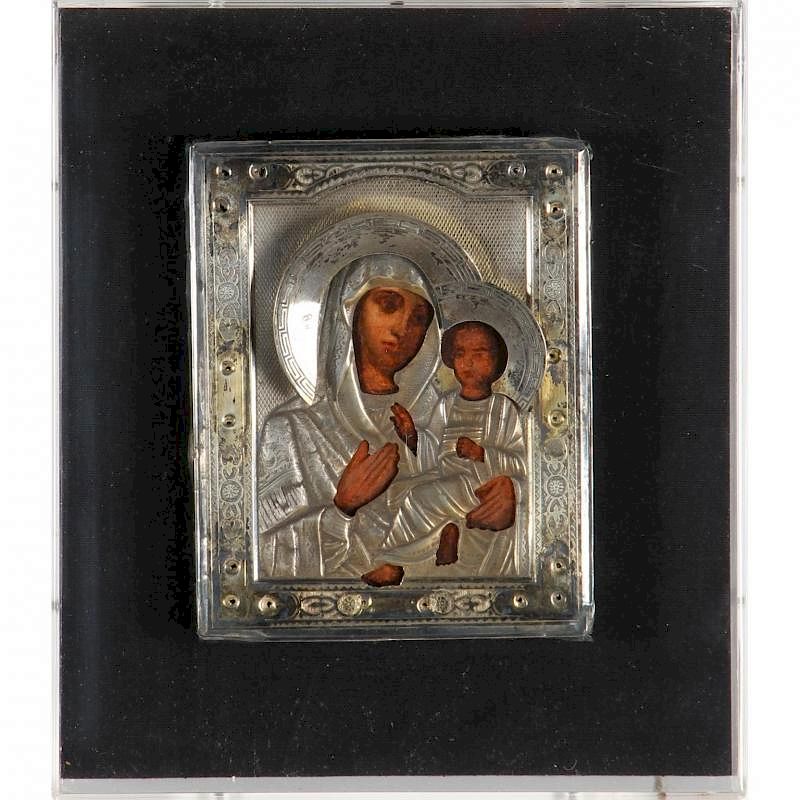 Appraisal: Russian Icon with Silver Oklad circa - depicting the Mother