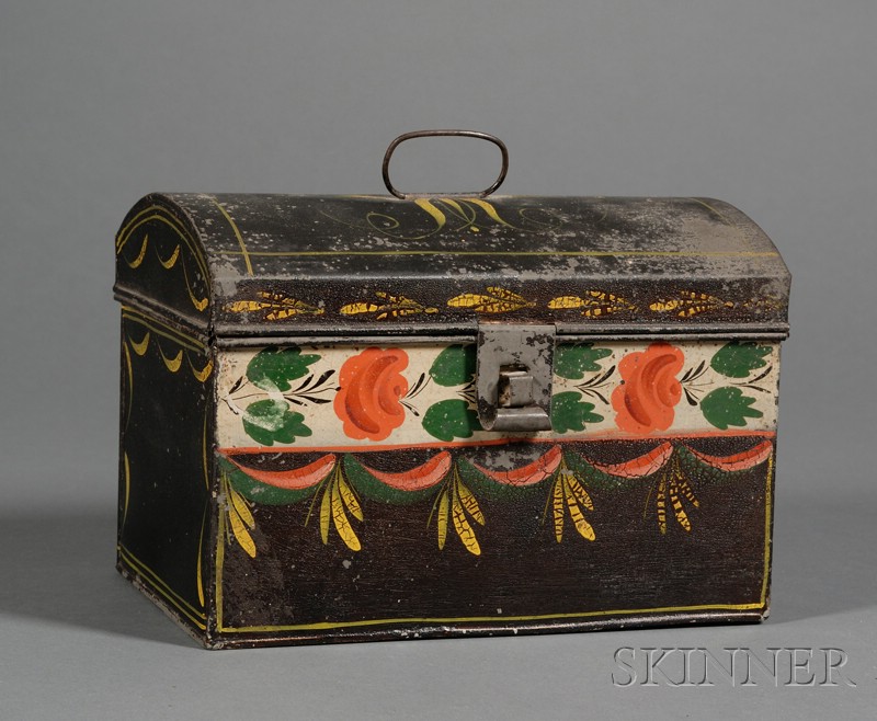 Appraisal: Paint-decorated Tinware Dome-top Trunk America early th century rectangular with