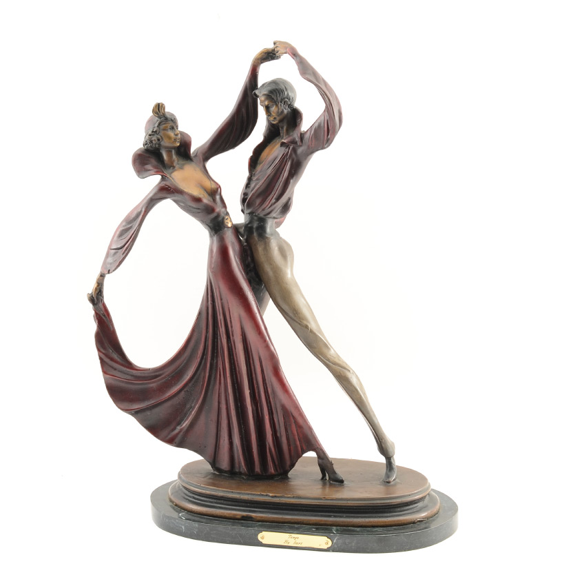 Appraisal: PATINATED BRONZE TANGO DANCERS AFTER ICART Sculpture '' h affixed