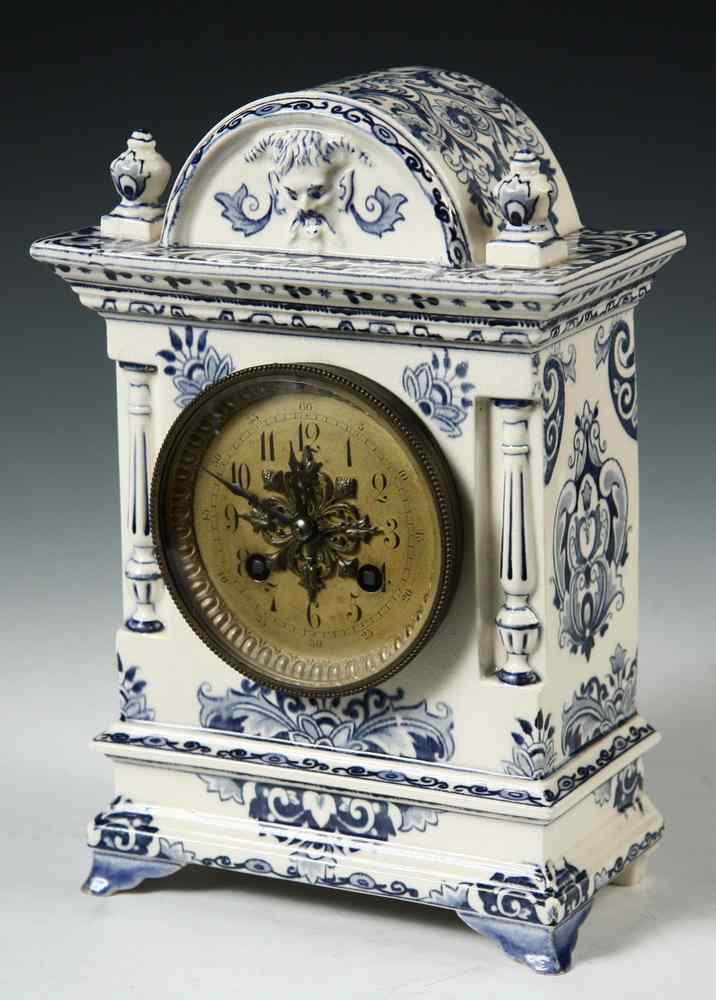 Appraisal: LONGWY FAIENCE CLOCK - Longwy Faience Mantel Clock in Delft