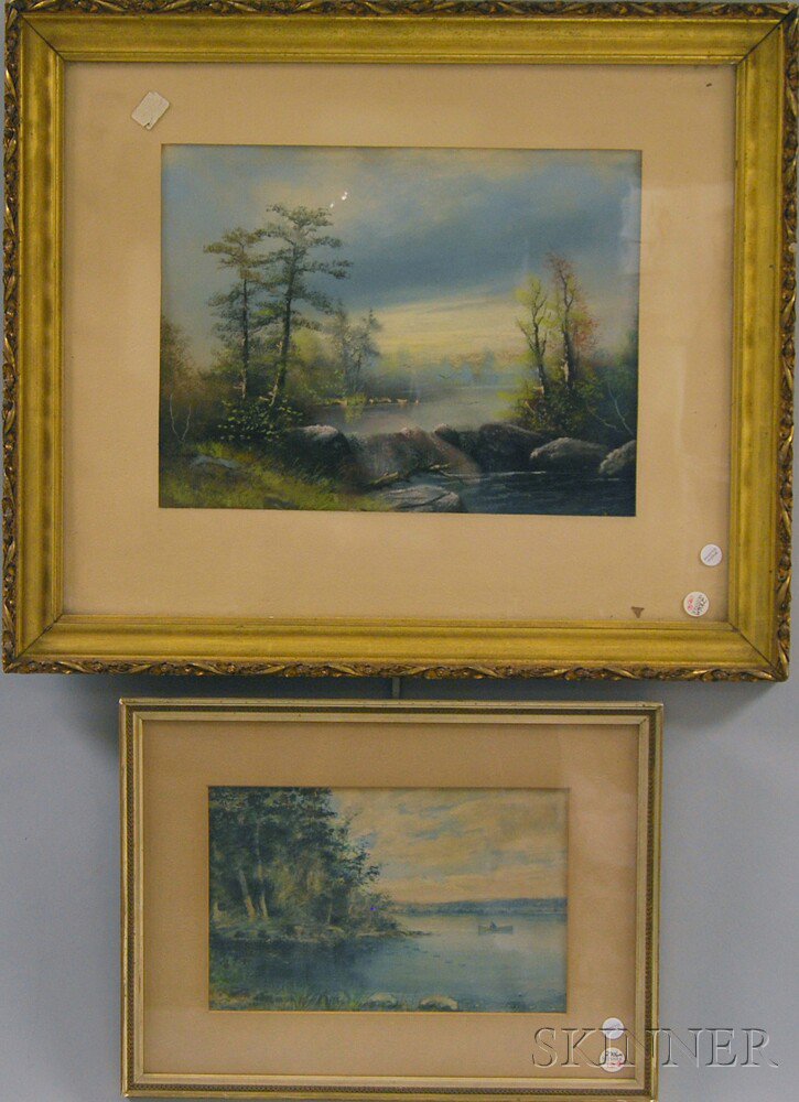 Appraisal: Two Framed Works a watercolor inlet view and a pastel