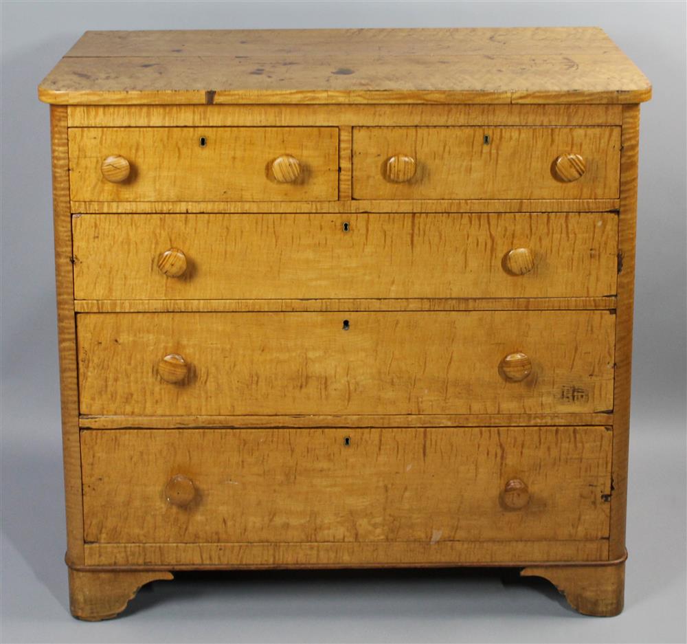 Appraisal: AMERICAN MAPLE AND TIGER MAPLE CHEST OF DRAWERS TH C