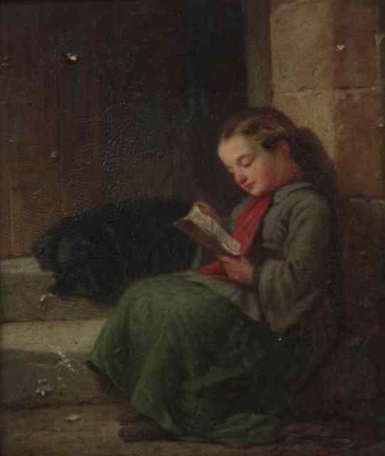 Appraisal: th Century English School Girl Reading on a step with