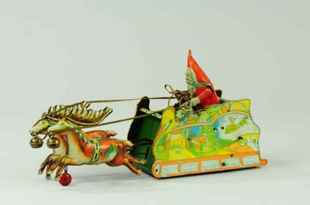 Appraisal: SANTEE CLAUS SLEIGH TOY Ferdinand Strauss lithographed tin colorful sleigh