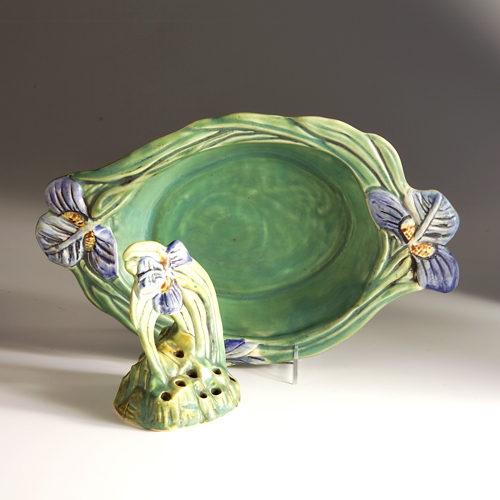 Appraisal: WELLER Ardsley bowl and flower frog set Unmarked Bowl Frog