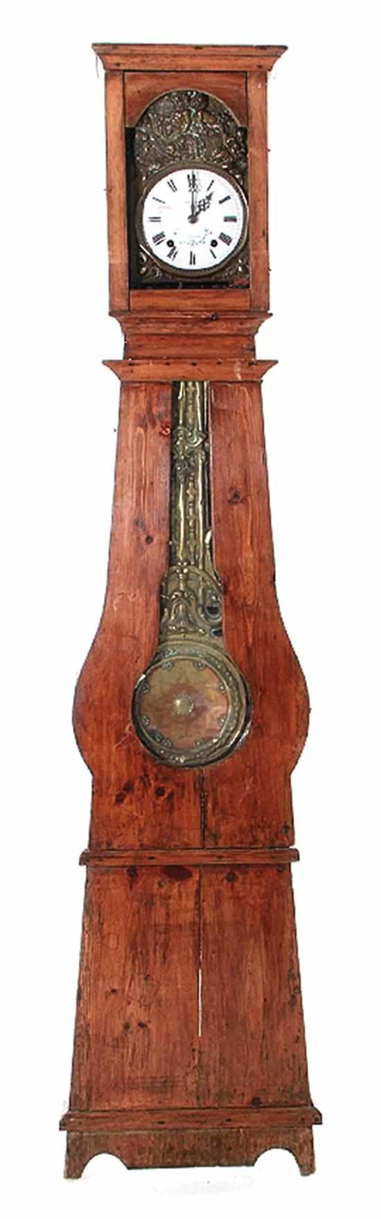 Appraisal: French fruitwood tallcase clock first half th century flat top