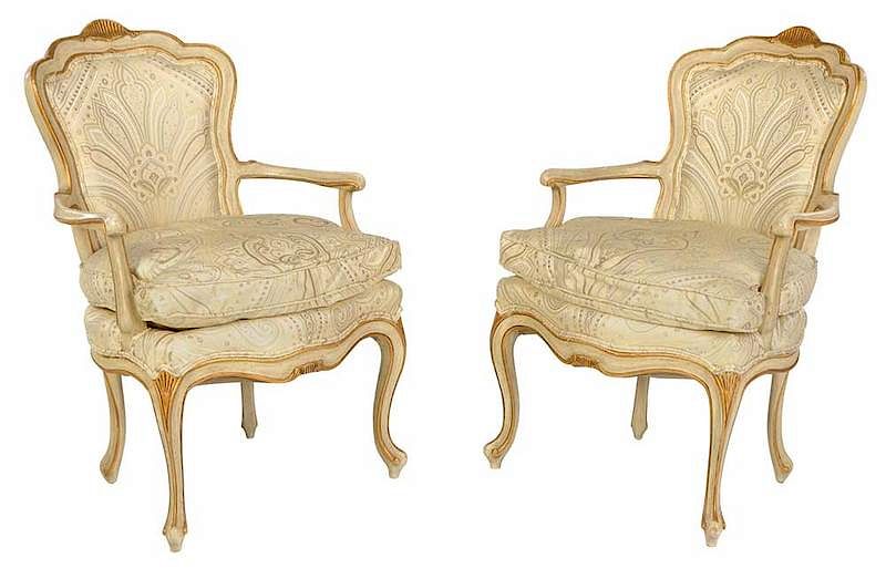 Appraisal: Pair Provencial Louis XV Style Arm Chairs th century each