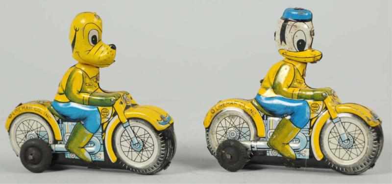 Appraisal: Lot of Tin Walt Disney Linemar Motorcycle Toys Japanese Friction