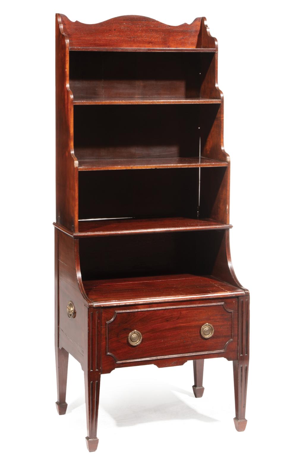 Appraisal: Antique George III-Style Mahogany Open Bookcase graduated shelves fluted tapered