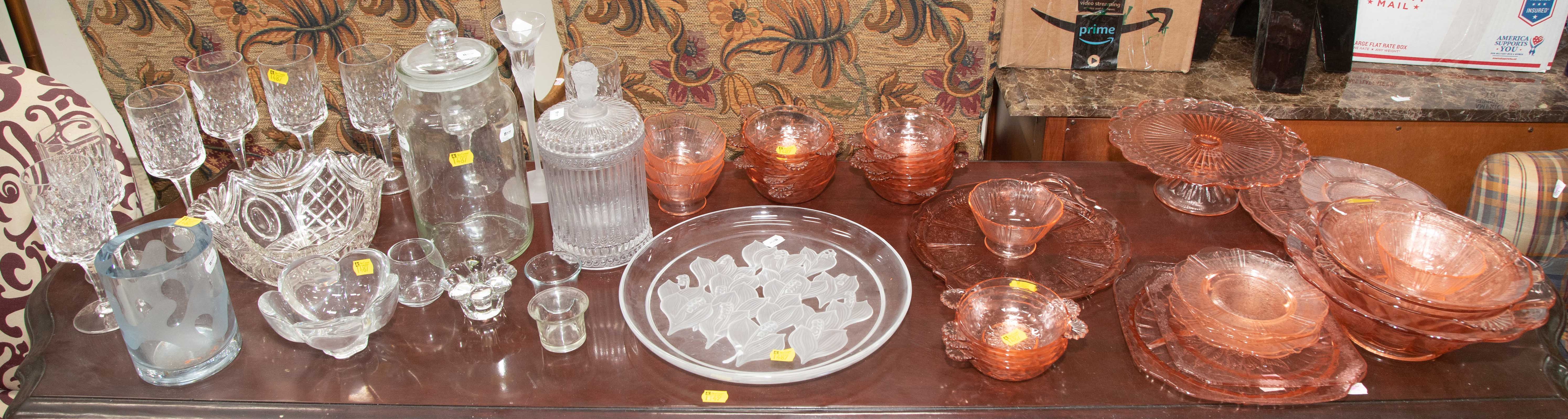 Appraisal: ASSORTED GLASSWARE Includes a large group of pink depression glass