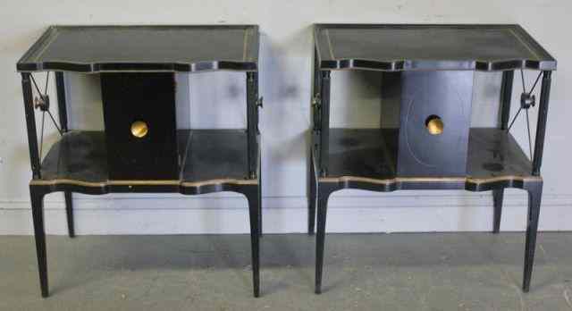 Appraisal: Pair of Midcentury End Tables with Black LeatherTops and Neoclassical