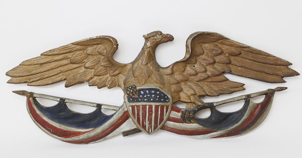 Appraisal: Vintage Cast Aluminum Polychromed Patriotic Eagle Plaque Exclusive on Bidsquare