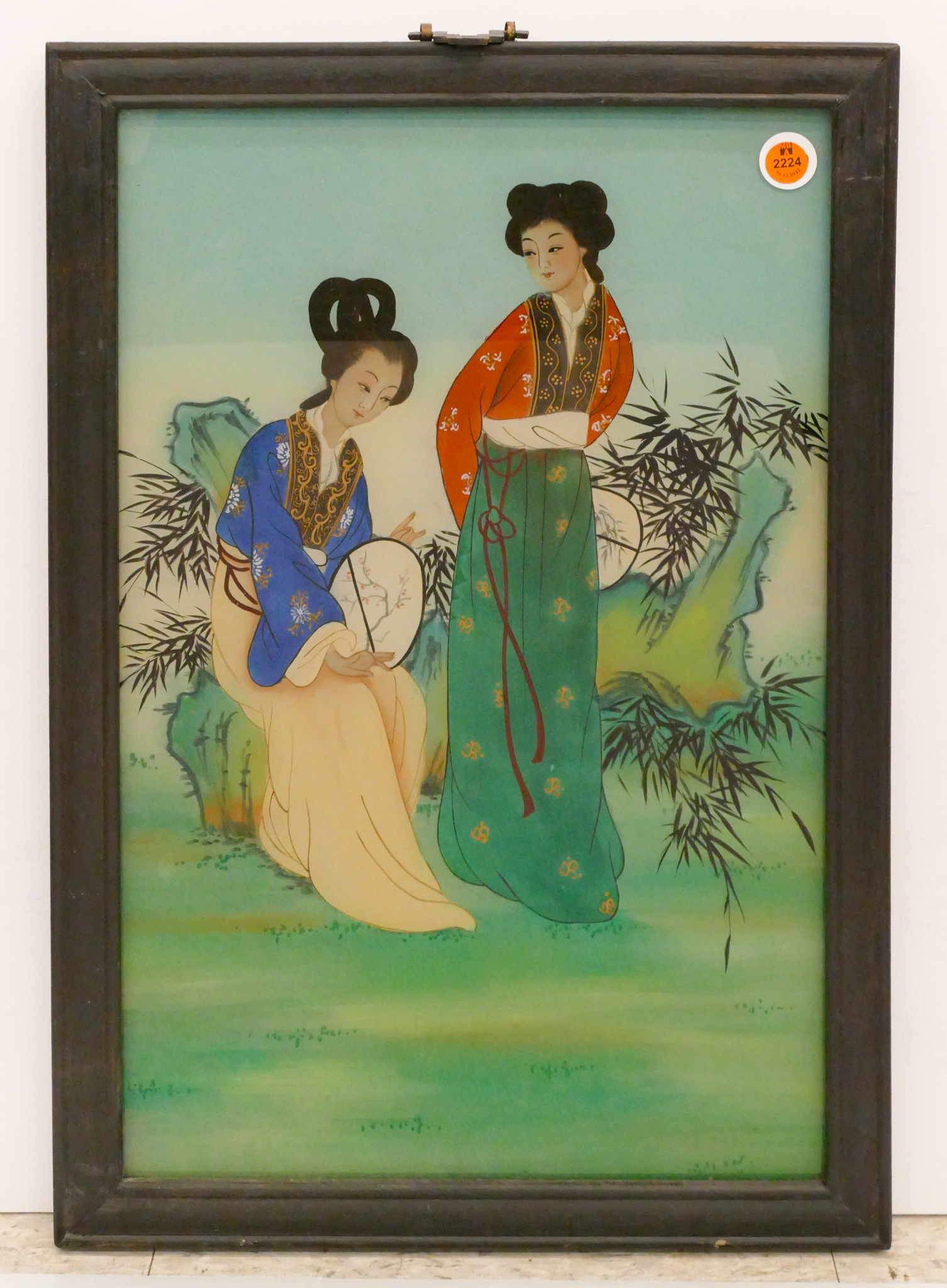 Appraisal: Chinese ''Pair of Ladies'' Reverse Painted Panel Framed '' x